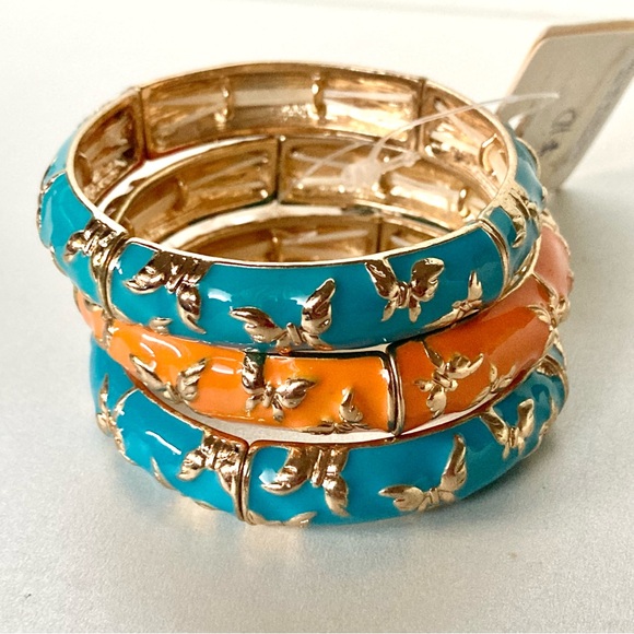 Elegant Gold and Turquoise orange tone Bangle Set of 3 - Picture 2 of 6